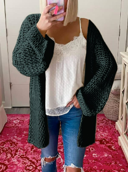 Casual Acrylic Shift Solid Sweater, Dark green, Sweaters