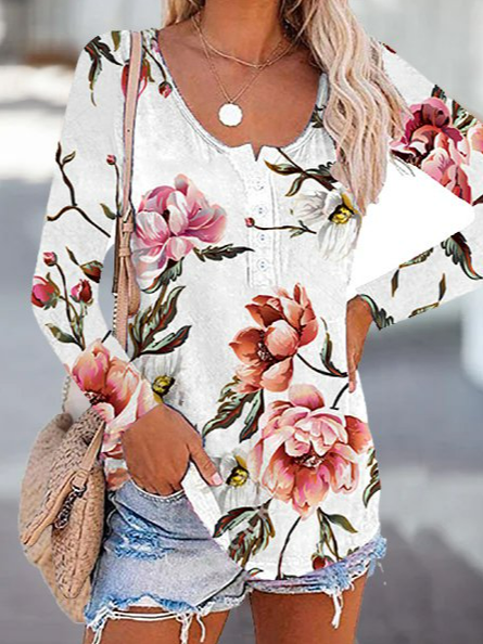 Plants Crew Neck Cotton-Blend Casual Shirts & Tops, Red, Tees & T-shirts