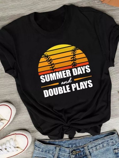 Summer Days And Double Plays Baseball T-Shirt Tee, Black, T-shirts