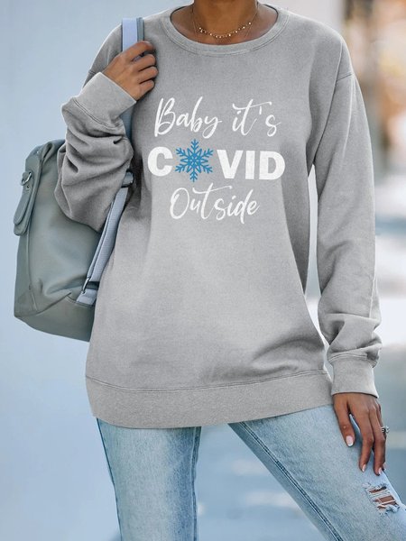 Long Sleeve Letter Casual Sweatshirt, Light gray, Hoodies & Sweatshirts