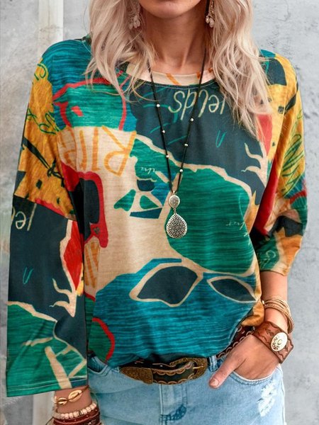 Casual and simple abstract printed long-sleeved round neck polyester-cotton T-shirt, Green, Tees & T-shirts
Casual and simple abstract printed long-sleeved round neck polyester-cotton T-shirt, Green, Tees & T-shirts