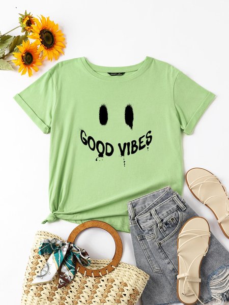 Good Vibes Graphic Short Sleeve Tee, Olive green, T-shirts