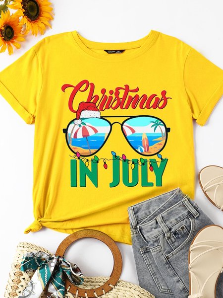 Christmas in July Holiday Beach Vacation Women Funny Tshirt, Yellow, T-shirts