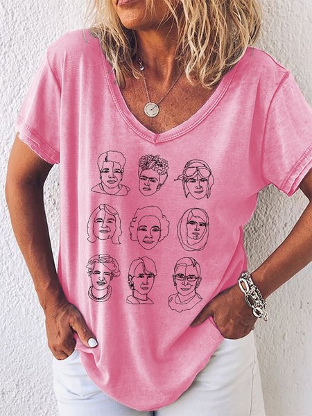 Girl Power Women’s V-Neck Short Sleeve Shirts & Tops, Pink, T-shirts