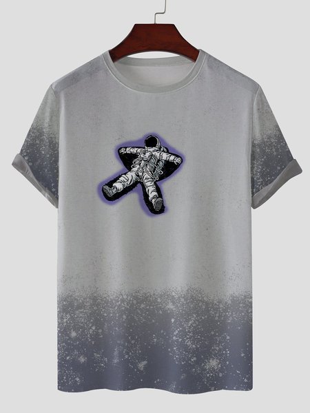 Crew Neck Printed Shirts & Tops, Gray, Men's t-shirts