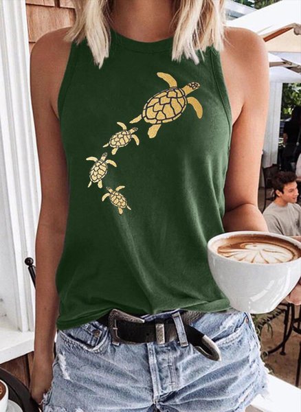 Sea Turtles Funny Graphc Cotton-Blend Women Tank Top, Dark green, Tank Tops