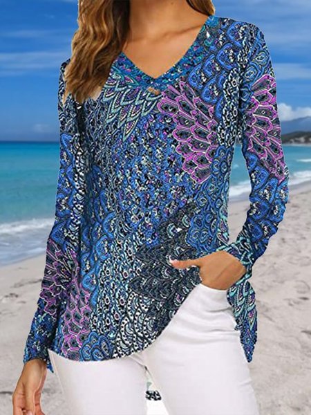 Casual vacation style printed Long Sleeve Shirts & Tops, Royal blue, Long sleeve tops
Casual vacation style printed Long Sleeve Shirts & Tops, Royal blue, Long sleeve tops
