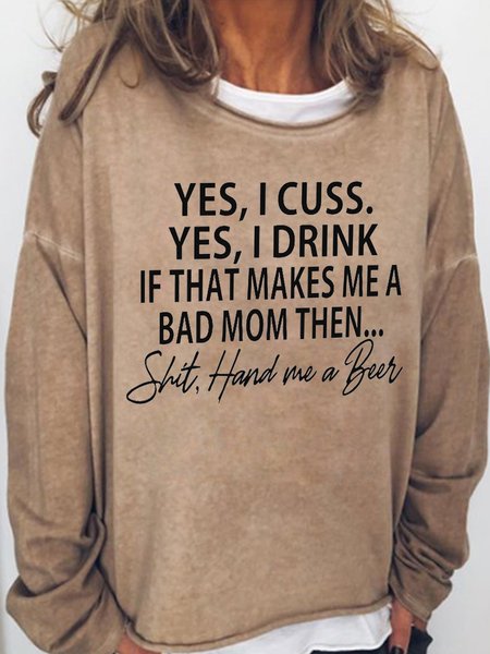 FUNNY WORD Long Sleeve Casual Shirts & Tops, Light camel, Hoodies&Sweatshirts
