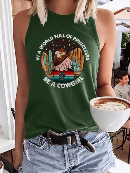 In A World Full Of Princesses Be A Cowgirl Tank Top, Dark green, Tank Tops