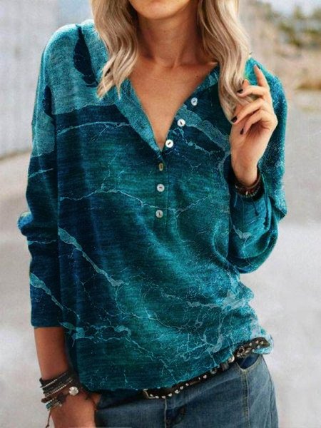 Long Sleeve Casual Shirts & Tops, Blue, Tees & T-shirts