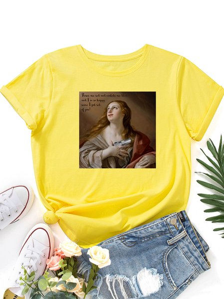 Funny round neck print T-shirt, Yellow, T-shirts