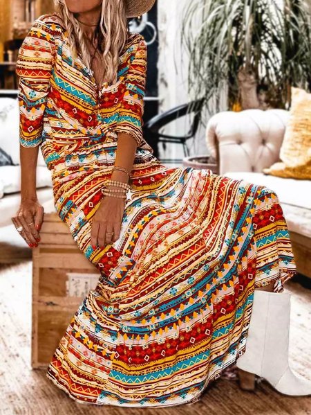 Leisure vacation ethnic style geometric print maxi dress, As picture, Boho dresses
Leisure vacation ethnic style geometric print maxi dress, As picture, Boho dresses