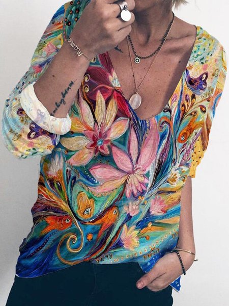 Stampata Floreale Casuale Scollo a V Maniche Lunghe Dritto Top, Fiore, Blouses & Shirts
Stampata Floreale Casuale Scollo a V Maniche Lunghe Dritto Top, Fiore, Blouses & Shirts