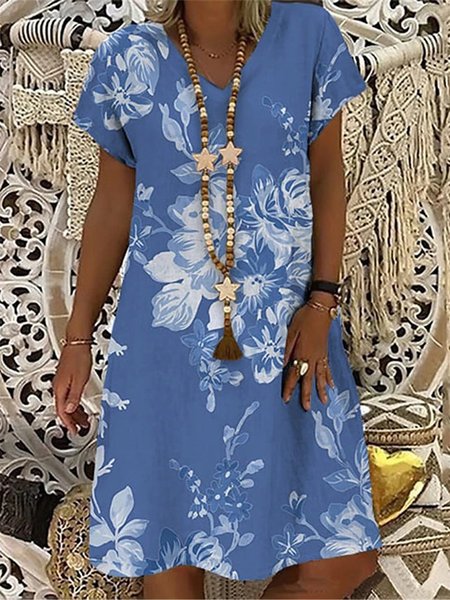 Women's Knee Blue Short Sleeve Floral Print Print Summer V Neck Casual Dresses, Tie dye dress
Women's Knee Blue Short Sleeve Floral Print Print Summer V Neck Casual Dresses, Tie dye dress