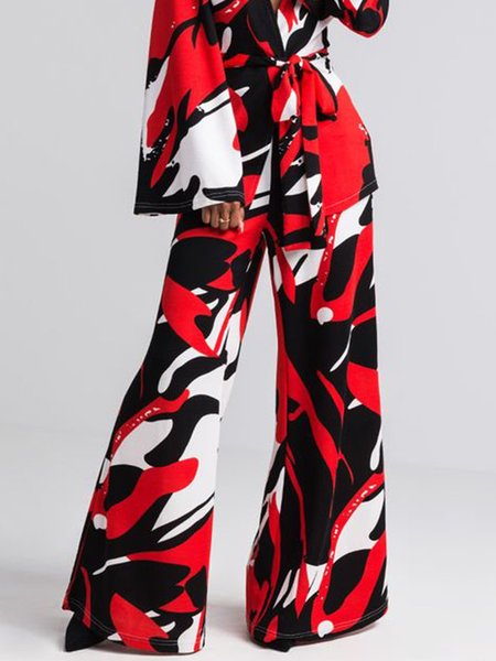Printed Shift Abstract Pants, Red, Wide Leg Pants
