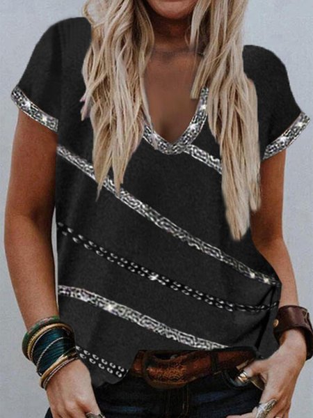 Vintage paillettes Maniche Corte Scollo a V taglia grande Casuale Top, Nero, T-Shirts
Vintage paillettes Maniche Corte Scollo a V taglia grande Casuale Top, Nero, T-Shirts