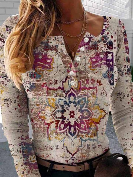 Casual and simple ethnic printed Henry collar long-sleeved polyester-cotton fitted T-shirt, As picture, Long sleeve tops
Casual and simple ethnic printed Henry collar long-sleeved polyester-cotton fitted T-shirt, As picture, Long sleeve tops