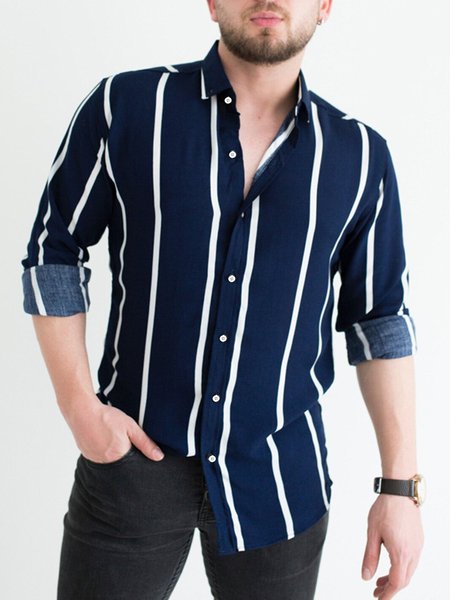 Casual Stripes Shirts, Deep blue, Men's Floral shirt