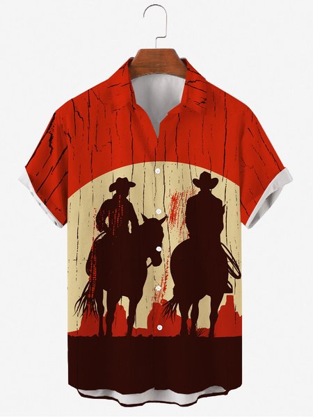Mens Retro Cowboy Print Casual Lapel Short Sleeve Hawaiian Shirts, Red, Men's Floral shirt
Mens Retro Cowboy Print Casual Lapel Short Sleeve Hawaiian Shirts, Red, Men's Floral shirt