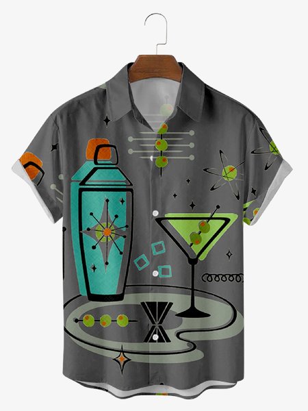 Men's 50's New Style Short Sleeve Casual Loose Shirt, Deep gray, Shirts & Blouse