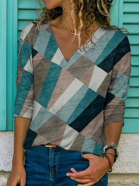 Vintage Multicolore Colore-block Geometrico Stampato Maniche Lunghe Scollo a V taglia grande Casuale Top, T-Shirts
Vintage Multicolore Colore-block Geometrico Stampato Maniche Lunghe Scollo a V taglia grande Casuale Top, T-Shirts