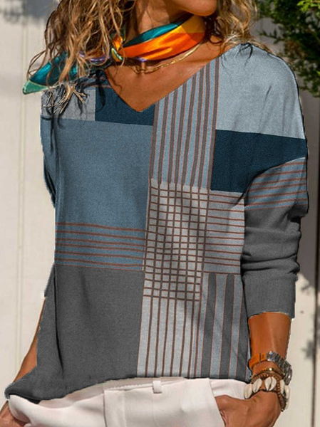 Casual Vintage Color Block V-neck Long Sleeve T-shirt Women, Multicolor, Long sleeve tops
Casual Vintage Color Block V-neck Long Sleeve T-shirt Women, Multicolor, Long sleeve tops