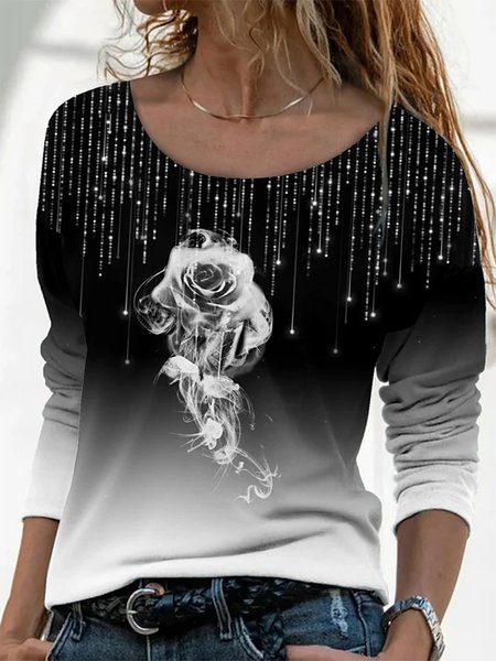 Women's Floral Theme Painting Gradient Graphic Long Sleeve Print Round Neck Basic Tops, Black, Long sleeve tops
Women's Floral Theme Painting Gradient Graphic Long Sleeve Print Round Neck Basic Tops, Black, Long sleeve tops