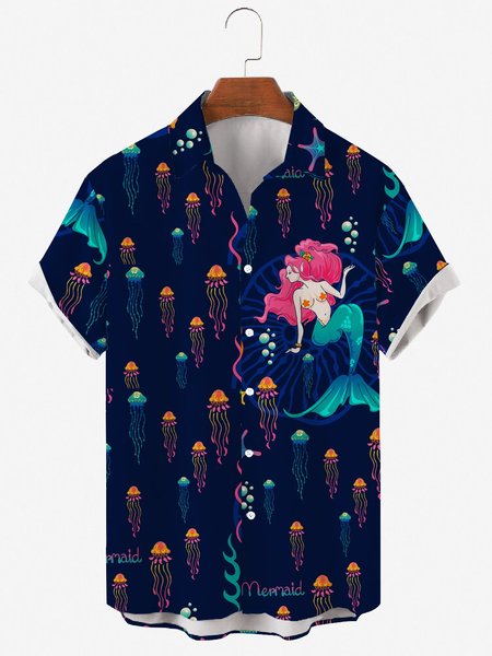 Mens Mermaid Jellyfish Print Casual Lapel Short Sleeve Hawaiian Shirts, Navy blue, Men's Floral shirt
Mens Mermaid Jellyfish Print Casual Lapel Short Sleeve Hawaiian Shirts, Navy blue, Men's Floral shirt