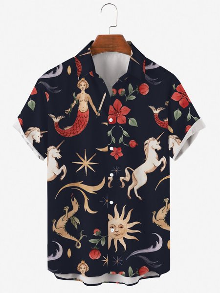 Mens Mermaid Unicorn Print Casual Lapel Short Sleeve Hawaiian Shirts, Deep blue, Men's Floral shirt
Mens Mermaid Unicorn Print Casual Lapel Short Sleeve Hawaiian Shirts, Deep blue, Men's Floral shirt