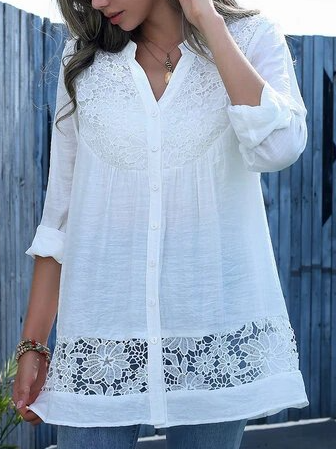 Lace Stitch Long Sleeve V-neck Button Blouse for Women, White, Shirts & Blouses
Lace Stitch Long Sleeve V-neck Button Blouse for Women, White, Shirts & Blouses