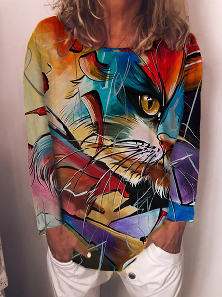Astratto Stampato Maniche Lunghe Top, Multicolore, T-Shirts