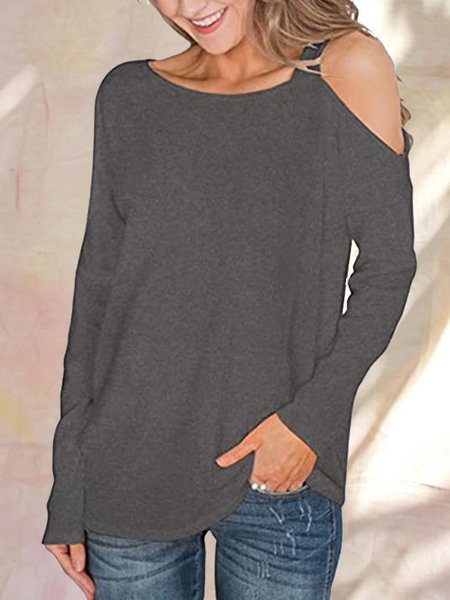 Solid color long-sleeved round neck off-shoulder Shirts & Tops, Deep gray, Tees & T-shirts
Solid color long-sleeved round neck off-shoulder Shirts & Tops, Deep gray, Tees & T-shirts