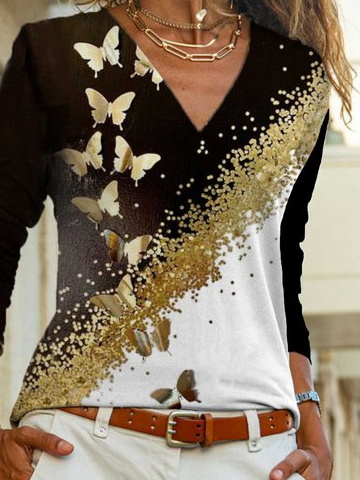 Butterfly V Neck Cotton-Blend Casual Shirts & Tops, White-black, Tees & T-shirts
Butterfly V Neck Cotton-Blend Casual Shirts & Tops, White-black, Tees & T-shirts