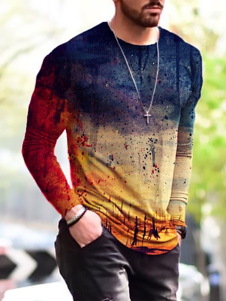 Men's casual printed long-sleeved T-shirt, Men's t-shirts