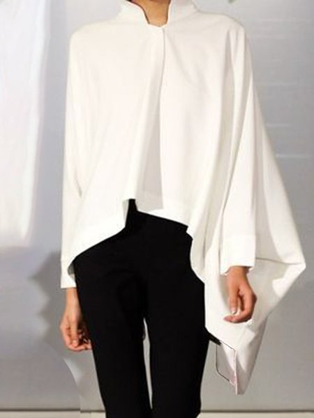 Plain Long Sleeve Casual Shift Top, White, Blouses and Shirts