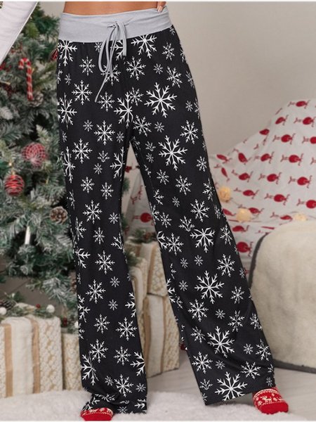 Holiday Casual Print Christmas women Pants, Black, Pants
