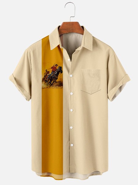 Shirt Collar Animal Shirts & Tops, Beige, Men's Floral shirt