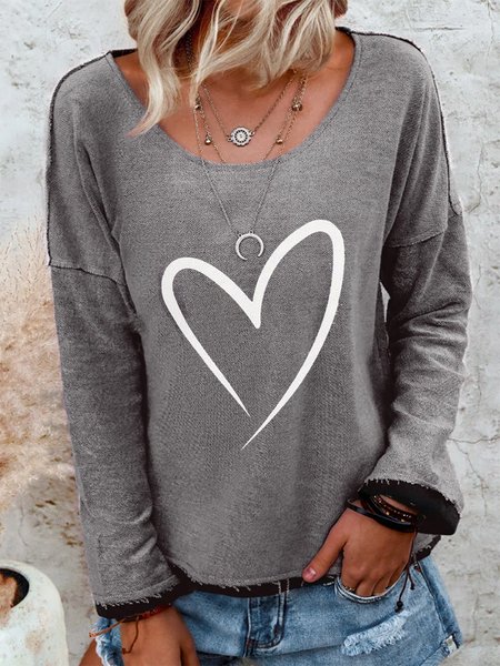 Maniche Lunghe Top Misto Cotone, Grigio, Blouses & Shirts