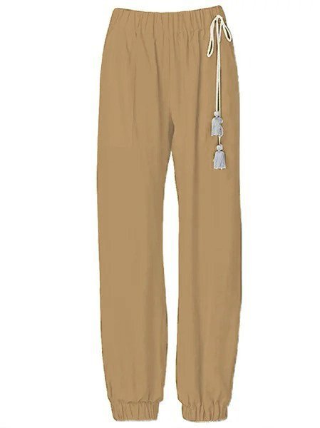 Solid Holiday Cotton Pants, Brown, Pants