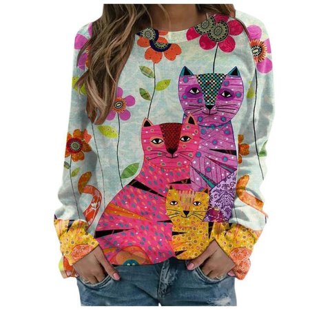 Maniche Lunghe Girocollo Animale Felpa Misto Cotone, Rosa rosso, Hoodies & Sweatshirts