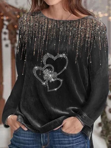 Casual Crew Neck Cotton Floral-Print Shirts & Tops, Black, Tees & T-shirts