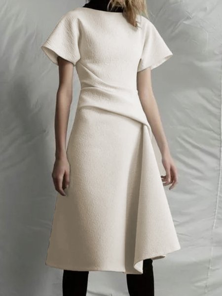 Plain A-Line Work Crew Neck Midi Dress, As picture, Midi Dresses
