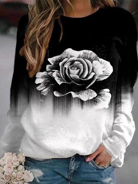 Girocollo Stampato Maniche Lunghe Camicie & Top, Multicolore, Blouses & Shirts