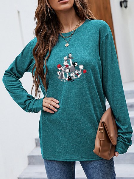 Crew Neck Long Sleeve Shirts & Tops, Green, Long sleeve tops