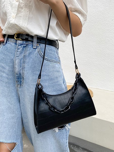 Elegant Acrylic Chain Stone Pattern Underarm Bag, Black, Bags