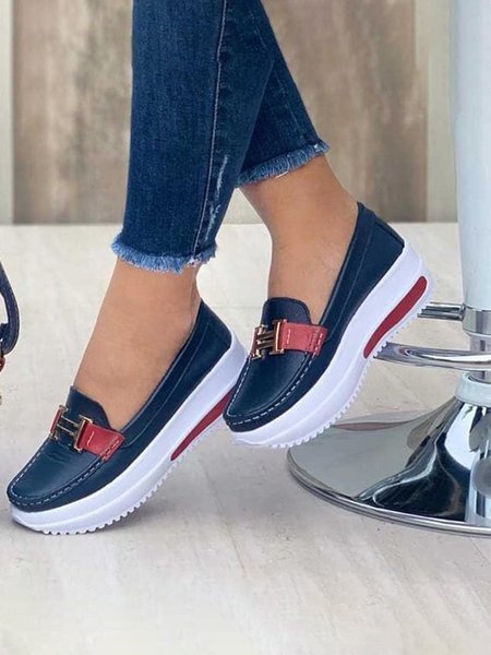 H Buckle Platform Loafers, Purplish blue, Women Shoes