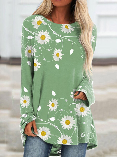 Women's Casual Round Neck Floral Print Long-sleeved T-shirt, Green, Long sleeve tops
Women's Casual Round Neck Floral Print Long-sleeved T-shirt, Green, Long sleeve tops