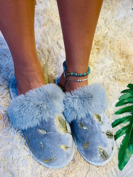 Golden Feather Home Warm Slippers, Gray, Sandals