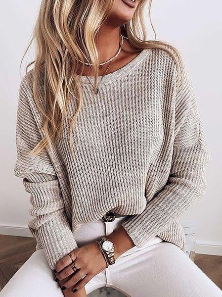 Daily Casual Round Neck Long Sleeve Solid Acrylic Sweater, Apricot, Sweaters
Daily Casual Round Neck Long Sleeve Solid Acrylic Sweater, Apricot, Sweaters