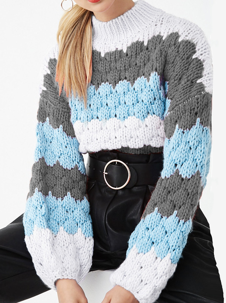 Casuale Maniche Lunghe Acrilico Dritto Maglione, Grigio, Sweater